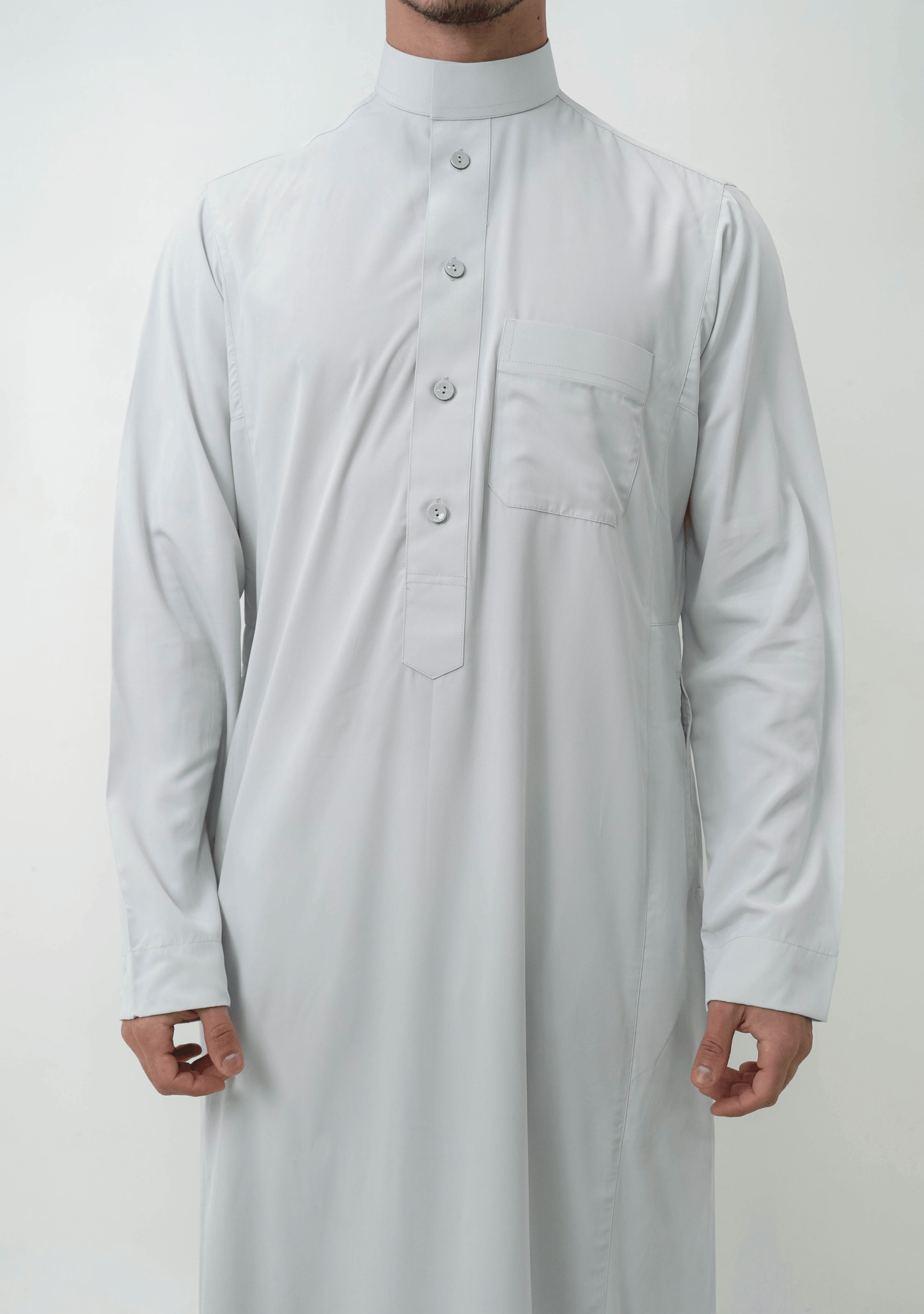 NAHRAYN Light Gray Saudi Thobe Standing